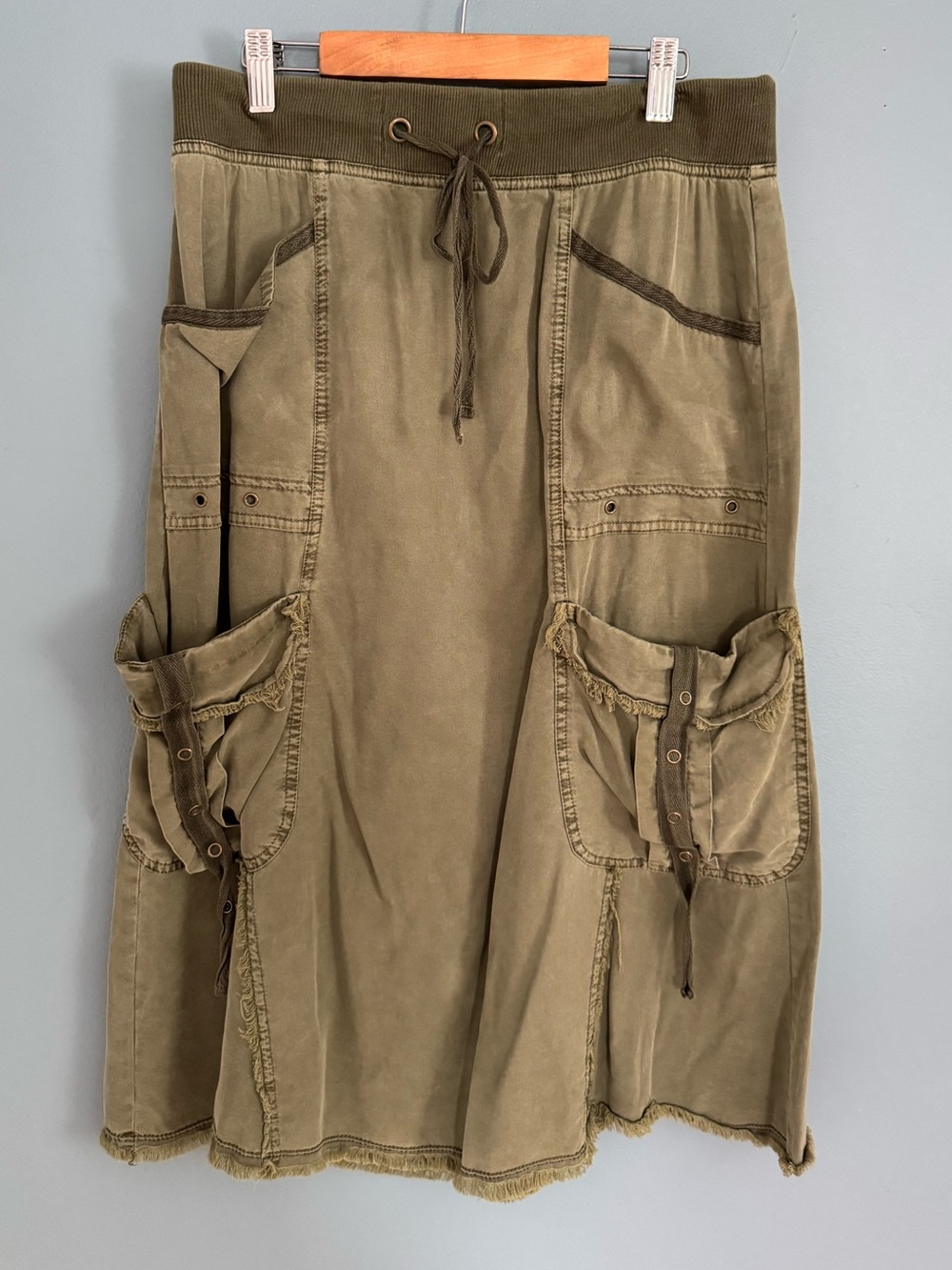 XCVI Olive Green Cargo Skirt-Style Utility Pants